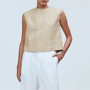 Madewell Yellow Stripe Bateau Neck Tank 100% Linen